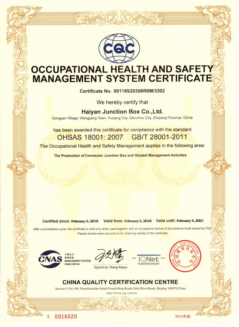 OCCUPATIONAL HEALTH AND SAFETYMANAGEMENT SYSTEM CERTIFICATE